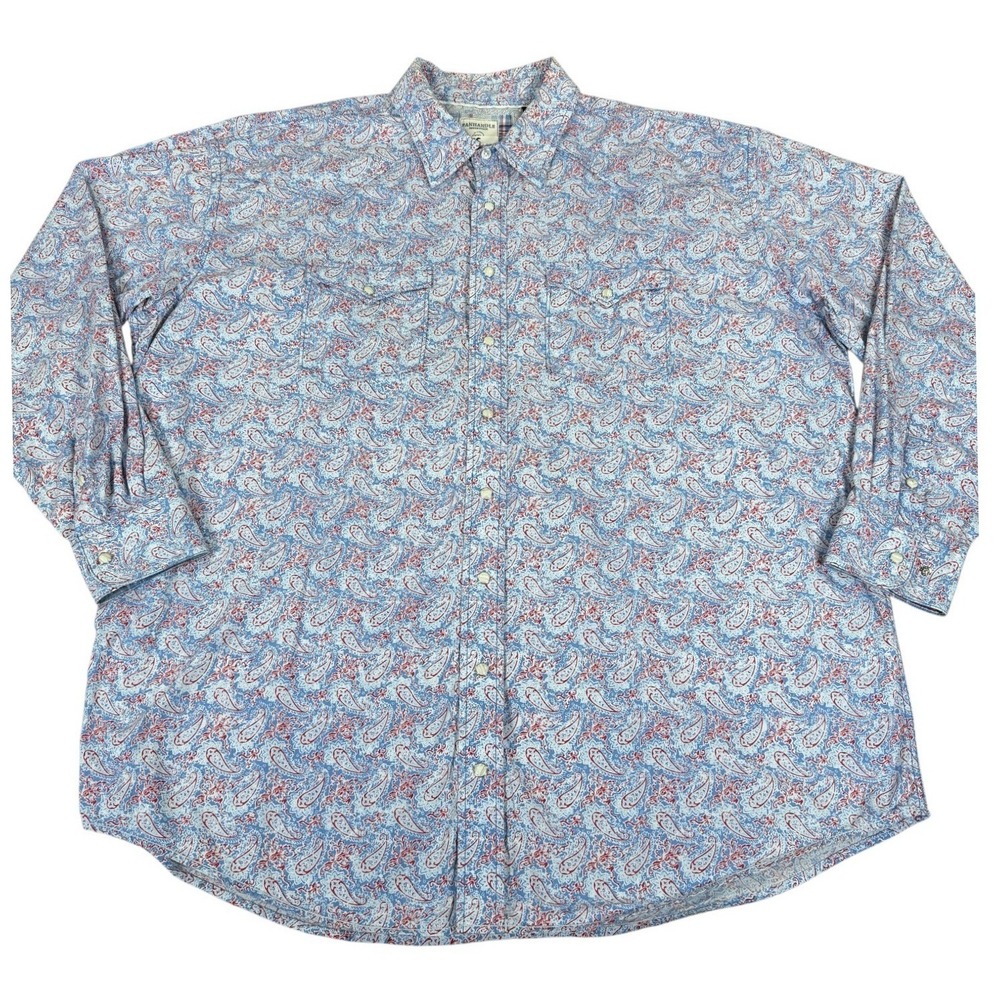 Panhandle Rough Stock Mens 2XL Blue Paisley Pearl Snap Western Shirt ROS3417